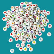 small 7mm round circular heart hearts bead beads white cute kawaii acrylic plastic tiny little uk crafts craft supplies set shop store jewellery making