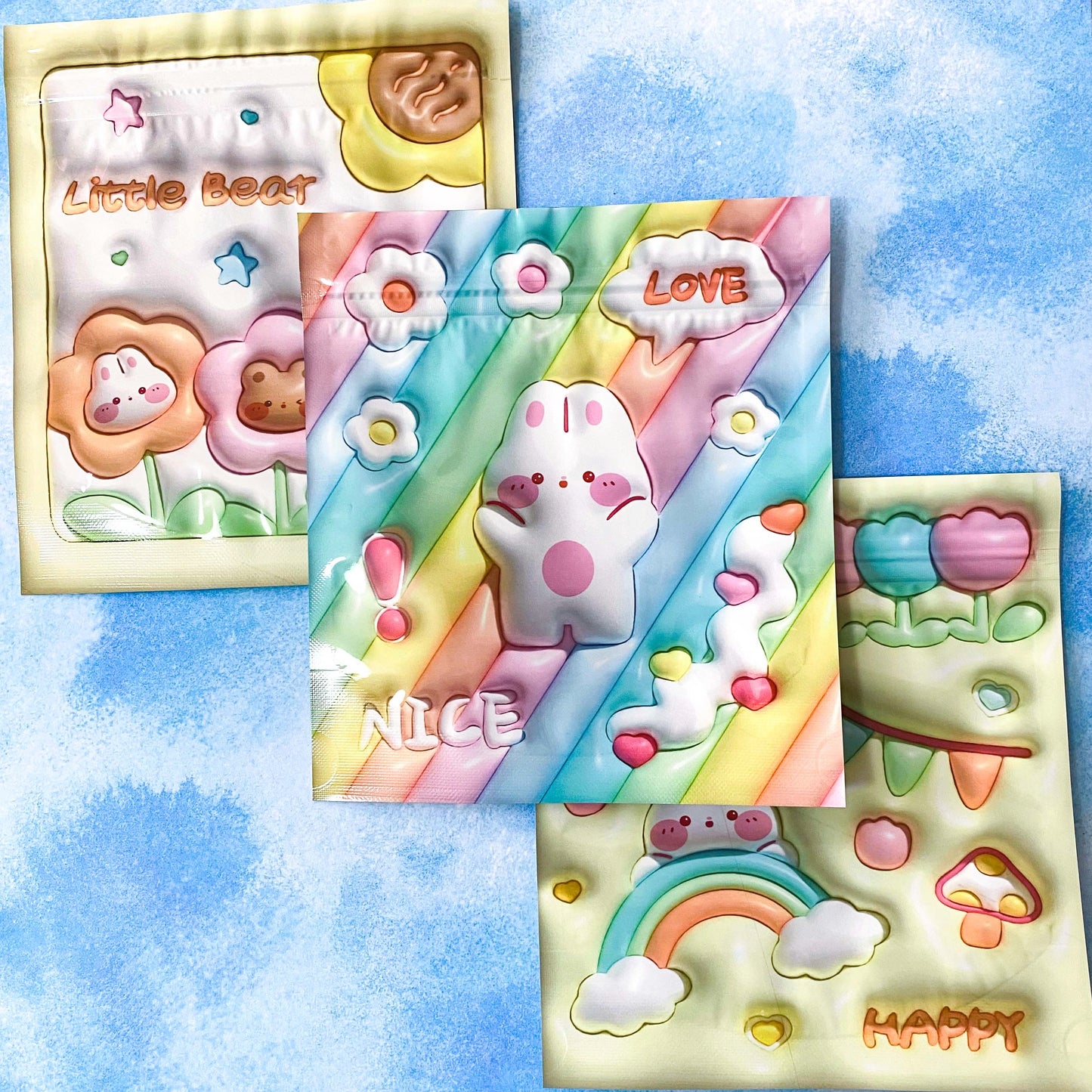On offer! KAWAII RAINBOW JUMBO Re-Sealable Cello Plastic Bags "PUFFY" Effect