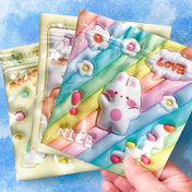 puffy effect large square re-sealable re sealable cello plastic bag bags packaging bunny bear kawaii cute rainbow colours pastel pretty spring springtime uk stationery gift gifts flower flowers cloud clouds