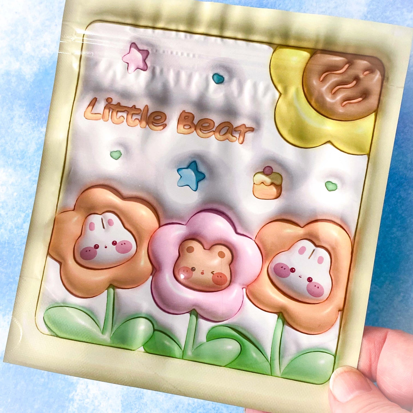puffy effect large square re-sealable re sealable cello plastic bag bags packaging bunny bear kawaii cute rainbow colours pastel pretty spring springtime uk stationery gift gifts flower flowers cloud clouds