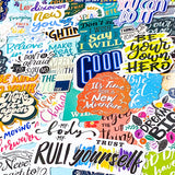 set of 100 colourful motivational affirmation stickers with positive quotes, glossy finish for laptops journals and scrapbooks
