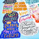 set of 100 colourful motivational affirmation stickers with positive quotes, glossy finish for laptops journals and scrapbooks