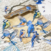 forest blue tit birds and branches card sticker pack of 20 with bright blue flying birds and trees for journaling and scrapbooking