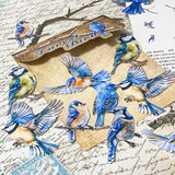 forest blue tit birds and branches card sticker pack of 20 with bright blue flying birds and trees for journaling and scrapbooking