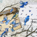 forest blue tit birds and branches card sticker pack of 20 with bright blue flying birds and trees for journaling and scrapbooking