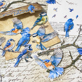 forest blue tit birds and branches card sticker pack of 20 with bright blue flying birds and trees for journaling and scrapbooking