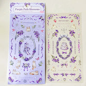set of 2 purple floral clear sticker sheets with bunnies kittens bows and vintage style decorative elements