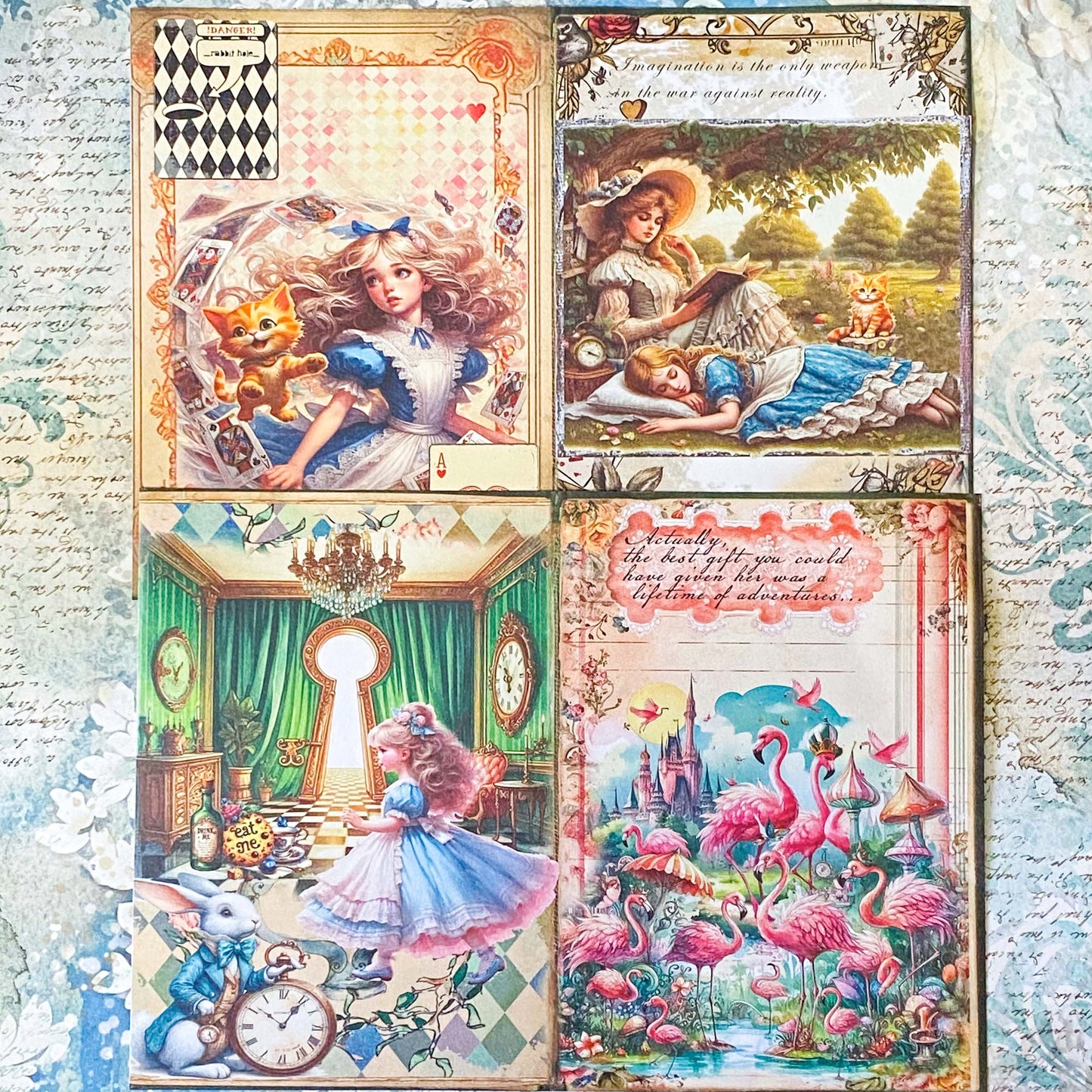 alice in wonderland scrapbook paper a5 pack vintage style illustrated journaling sheets with characters and floral scenes