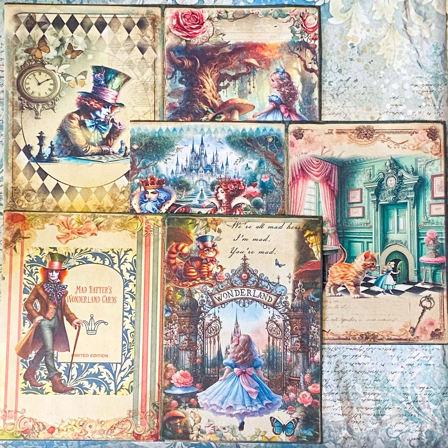 alice in wonderland scrapbook paper a5 pack vintage style illustrated journaling sheets with characters and floral scenes