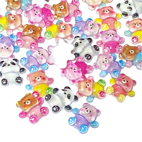 cute kawaii teddy bear bears panda pandas acrylic flatback flat back fb fbs embellishment 12mm small mini nail art craft supplies shop store uk colourful