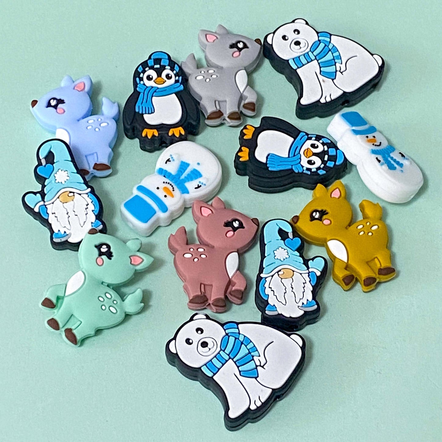 WINTER PVC Jumbo BEADS Gnome Polar Bear Deer Penguin Snowman