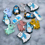 christmas festive pvc jumbo large big silicone bead beads uk cute kawaii craft supplies shop store snowman snowmen deer baby gnome gnomes penguin penguins make your own beaded pens pen blue aqua teal turquoise white polar bear bears 