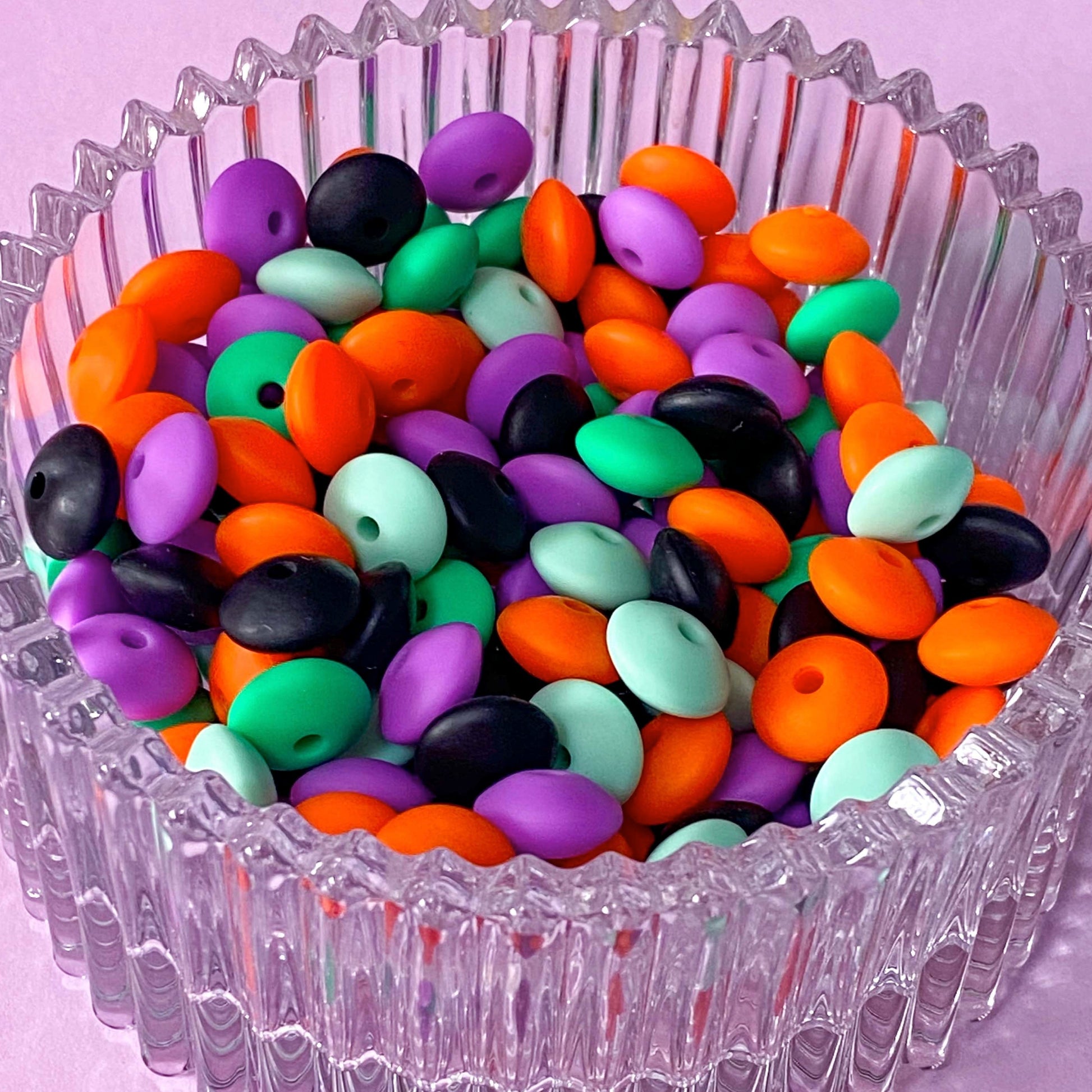halloween spooky bead beads silicone spacer spacers bean beans abacus flat rondelle uk cute kawaii craft supplies shop store purple turquoise green mint black orange mix blend 12mm by 7mm beaded pen pens make your own jewellery