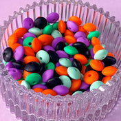 halloween spooky bead beads silicone spacer spacers bean beans abacus flat rondelle uk cute kawaii craft supplies shop store purple turquoise green mint black orange mix blend 12mm by 7mm beaded pen pens make your own jewellery