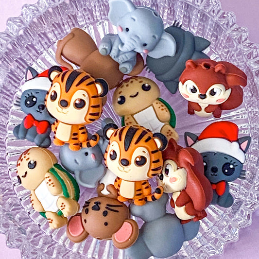 jumbo very large big chunky silicone bead beads 30mm squirrel squirrels cute kawaii tiger tigers brown mouse mice turtle turtles green brown elephant elephants grey kitten cat cats christmas fun beaded pen pens make your own gift gifts jewellery supplies shop store crafts craft