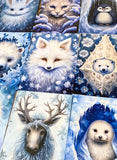 winter wintry snow snowy frost ice cold animal animals postcard postcards cards post card uk cute kawaii stationery supplies shop store blue deer moose fox arctic seal seals bear polar bears bunny rabbit rabbits hare owl owls deer leopard penguin raccoon