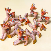 3d resin acrylic deer baby deers charm charms pendant pendants large big jumbo uk cute kawaii craft supplies shop store jewellery making woodland theme pretty decorative silver tone hook gold paint painted floral