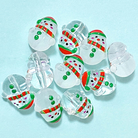 glass chunky large big snowman snow man snowmen bead beads Christmas craft supplies shop store uk pretty 19mm white frosted finish build make your own beaded jewellery pens clear hat scarf red green 