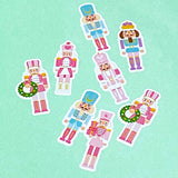 nutcracker nutcrackers soldier soldiers pink blue christmas sticker stickers seal seals stationery shop store uk cute kawaii packaging supplies pretty festive die cut cuts glossy white pack of 30mm tall slim retro vintage kitsch
