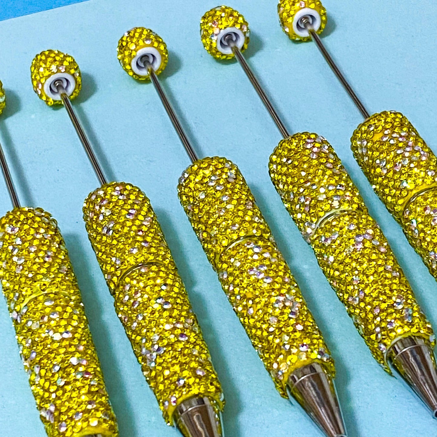 lemon yellow sparkly rhinestone pen blank with silver hardware for making spring beaded pens 