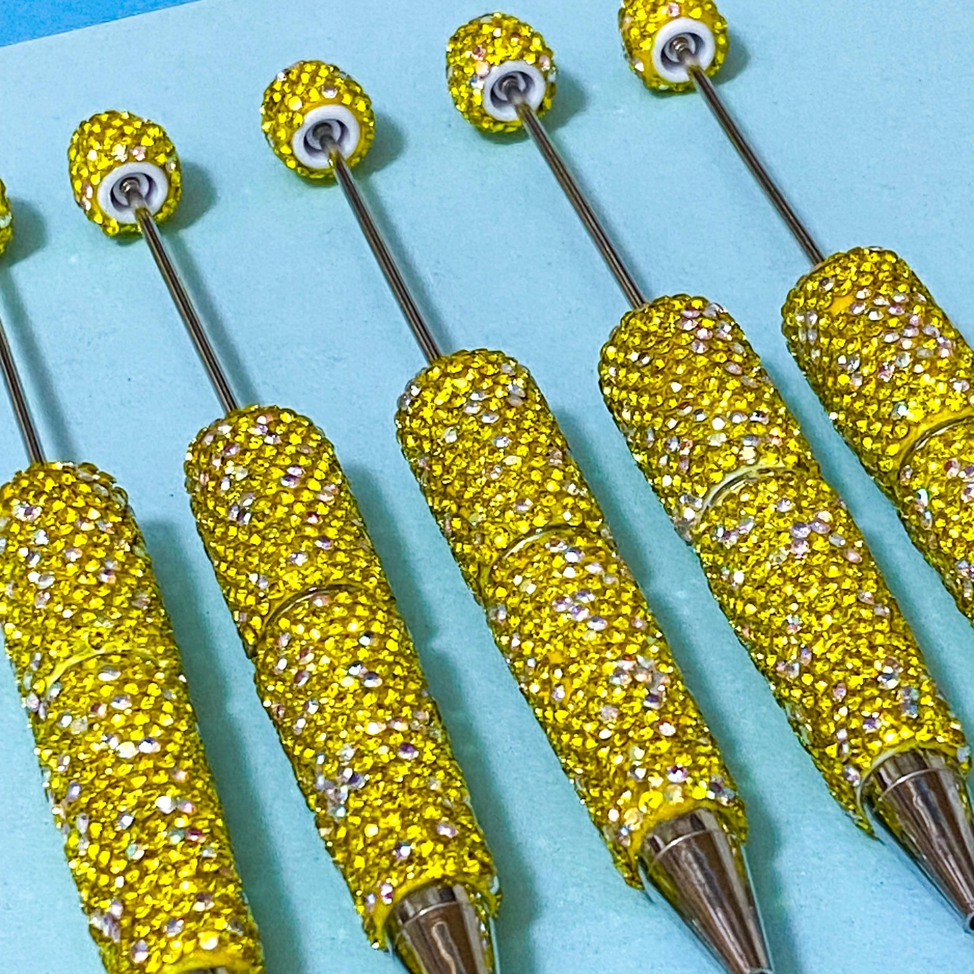 lemon yellow sparkly rhinestone pen blank with silver hardware for making spring beaded pens 