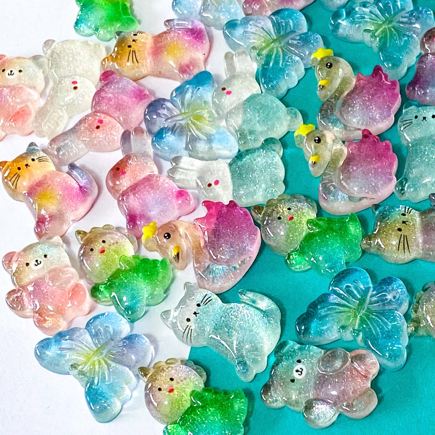 Cute kawaii glitter resin resins fb fbs flatbacks flat back Uk craft supplies shop store bunny rabbit rabbits rainbow glittery chunky cat cats kitty bow bows blue butterfly butterflies Swan Dino dinosaur dinosaurs 