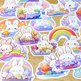 pastel rainbow white rabbit rabbits bunny bunnies easter laptop sticker stickers set uk cute kawaii spring gift gifts stationery shop store cute rainbows colour colours