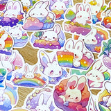 pastel rainbow white rabbit rabbits bunny bunnies easter laptop sticker stickers set uk cute kawaii spring gift gifts stationery shop store cute rainbows colour colours