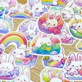 pastel rainbow white rabbit rabbits bunny bunnies easter laptop sticker stickers set uk cute kawaii spring gift gifts stationery shop store cute rainbows colour colours