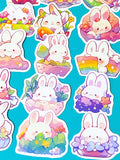 pastel rainbow white rabbit rabbits bunny bunnies easter laptop sticker stickers set uk cute kawaii spring gift gifts stationery shop store cute rainbows colour colours