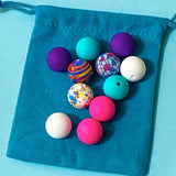 bundle of 11 round 16mm silicone beads in cosmic pop a vibrant mix of patterns and turquoise, purple, hot pink and white
