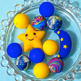 space themed star and moon silicone beads bundle with 12 chunky beads