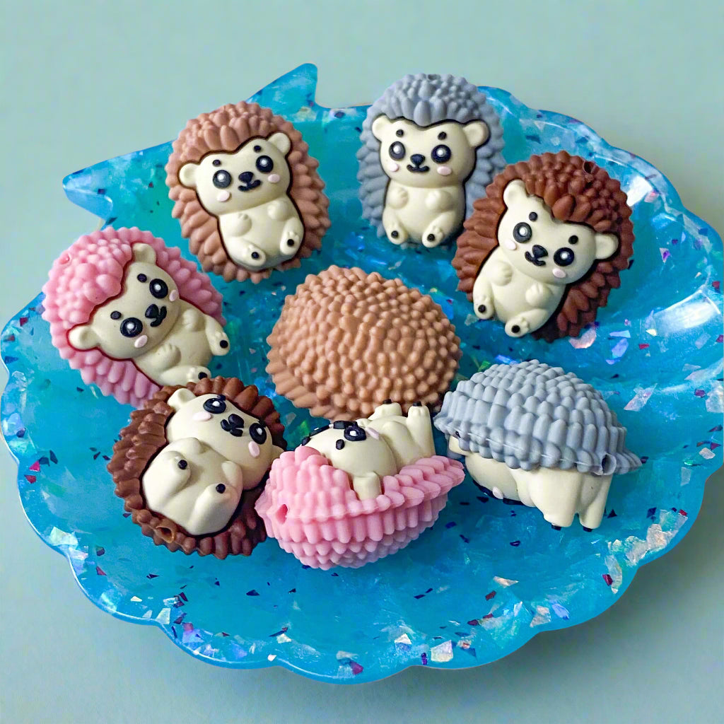 chunky silicone hedgehog hedgehogs bead beads for build your own make beaded pen pens uk cute kawaii craft supplies shop store stationery brown pink grey cute kawaii 29mm jumbo large big