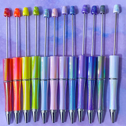 opalescent pearlescent pearl pen base for build your own make beaded pens uk cute kawaii black ballpoint ink shiny iridescent bright bases pink blue lilac rainbow white yellow green orange red