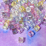 cube cubes square bead beads clear iridescent sparkly 8mm 7mm transparent craft supplies shop store jewellery making shop store uk cute kawaii pretty pastel colours