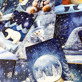 christmas snow snowy postcard postcards post card cards uk cute kawaii festive stationery set bundle blue midnight sky stars teddy bear snowglobe snow globe polar angel snowman present stocking pretty deep bird woodland tree