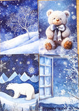 christmas snow snowy postcard postcards post card cards uk cute kawaii festive stationery set bundle blue midnight sky stars teddy bear snowglobe snow globe polar angel snowman present stocking pretty deep bird woodland tree