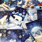 christmas snow snowy postcard postcards post card cards uk cute kawaii festive stationery set bundle blue midnight sky stars teddy bear snowglobe snow globe polar angel snowman present stocking pretty deep bird woodland tree