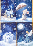 christmas snow snowy postcard postcards post card cards uk cute kawaii festive stationery set bundle blue midnight sky stars teddy bear snowglobe snow globe polar angel snowman present stocking pretty deep bird woodland tree
