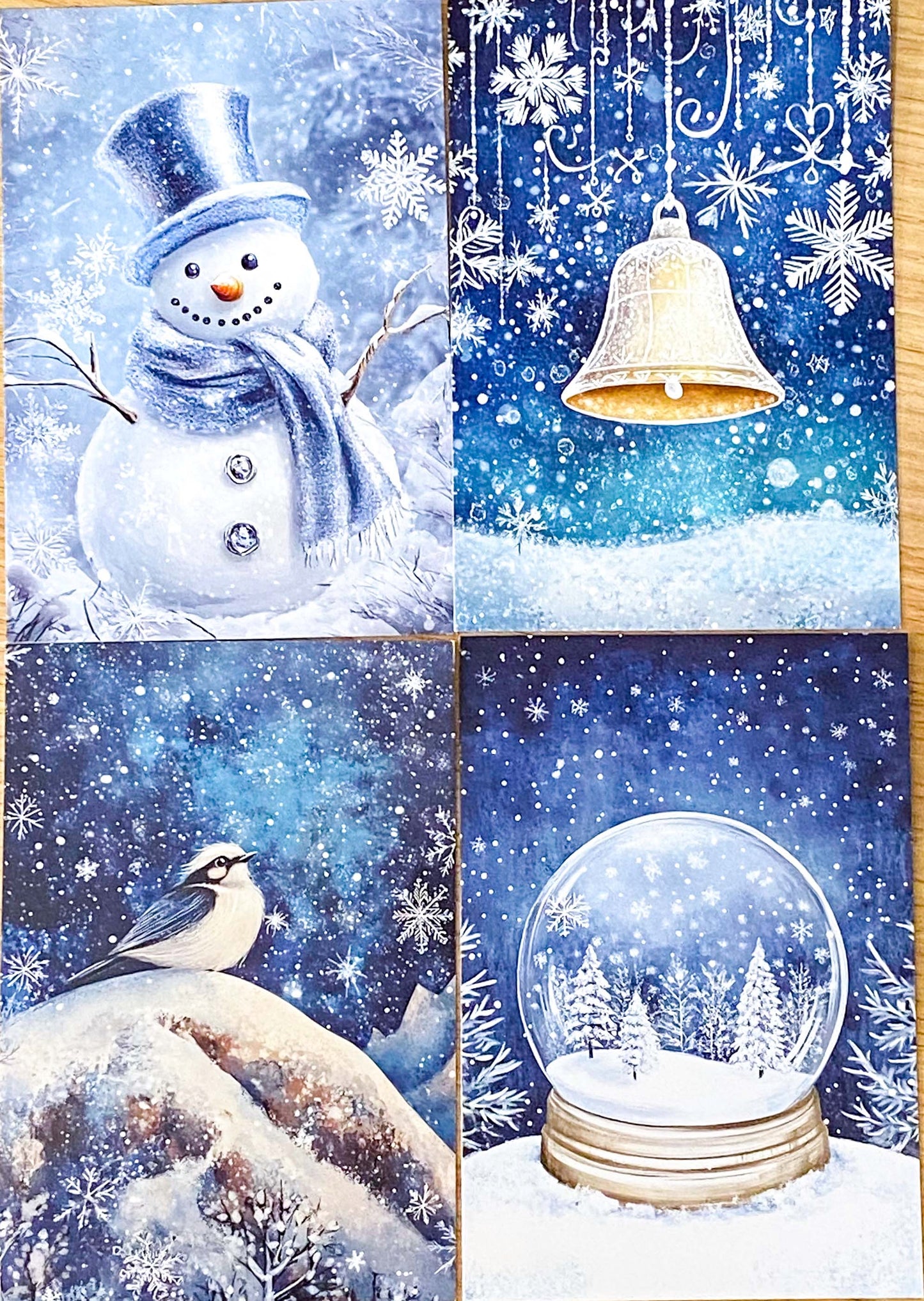 christmas snow snowy postcard postcards post card cards uk cute kawaii festive stationery set bundle blue midnight sky stars teddy bear snowglobe snow globe polar angel snowman present stocking pretty deep bird woodland tree
