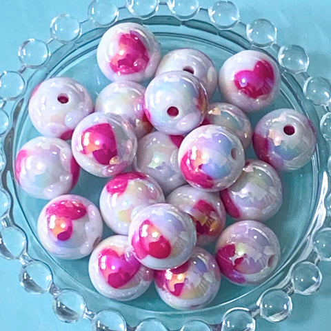 pink heart hearts jumbo large big 15mm acrylic bead beads lustre iridescent white shiny glossy round craft supplies cute kawaii uk crafts shop store pretty jewellery making beaded pen pens 