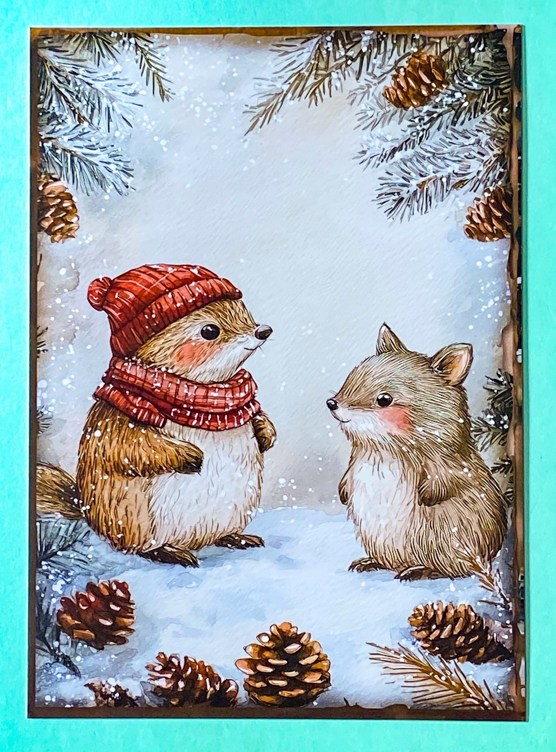 festive christmas woodland animal animals cute kawaii postcard postcards card cards fox foxes rabbit rabbits tree trees bear bears polar deer reindeer mice mouse snow snowman snowmen individual stationery shop store planner addict stickers envelope envelopes kraft