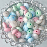 soft pale light colours marble marbled pearl pearly pearlescent bead beads spacer spacers abacus disc 12mm silicone  pink white blue mint green grey uk cute kawaii craft supplies shop store