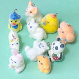cute kawaii flocked fuzzy furry charm charms pendant pendants uk craft supplies shop store jewellery making cat puppy dog kitten polar bear duck chick chicken panda pandas poodle white orange blue yellow 