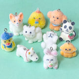 cute kawaii flocked fuzzy furry charm charms pendant pendants uk craft supplies shop store jewellery making cat puppy dog kitten polar bear duck chick chicken panda pandas poodle white orange blue yellow 