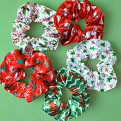 satin soft scrunchie scrunchies uk cute kawaii handmade hair accessory bow bows accessories christmas festive red green white pretty gift gifts stocking filler fillers