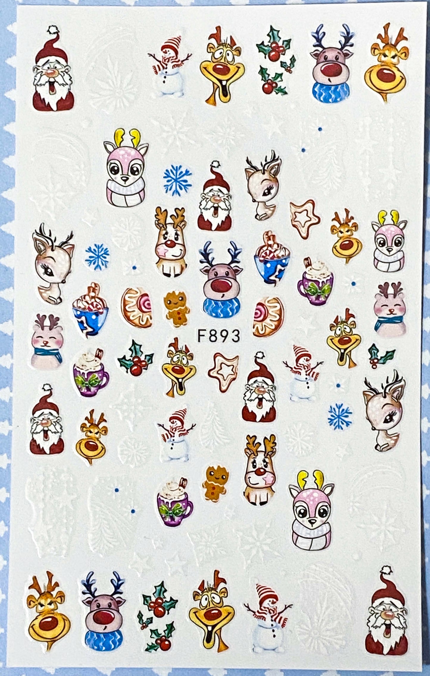 christmas festive nail art temporary tattoo tattoos sticker stickers sheet cute kawaii gift gifts danta deer reindeer snowman holly snowmen cookies cookie hot cocoa colourful white fun