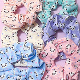 panda pandas gift gifts hair scrunchie scrunchies accessory accessories pastel colour soft fabric cotton print printed pattern pink mint blue lilac cream peach uk cute kawaii stocking filler fillers present