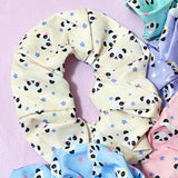 panda pandas gift gifts hair scrunchie scrunchies accessory accessories pastel colour soft fabric cotton print printed pattern pink mint blue lilac cream peach uk cute kawaii stocking filler fillers present
