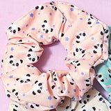 panda pandas gift gifts hair scrunchie scrunchies accessory accessories pastel colour soft fabric cotton print printed pattern pink mint blue lilac cream peach uk cute kawaii stocking filler fillers present